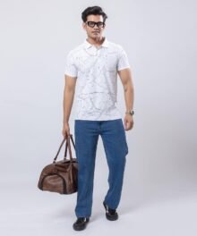 MARS WEB GRAPHIC WHITE POLO T-SHIRT