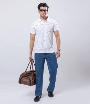 MARS WEB GRAPHIC WHITE POLO T-SHIRT