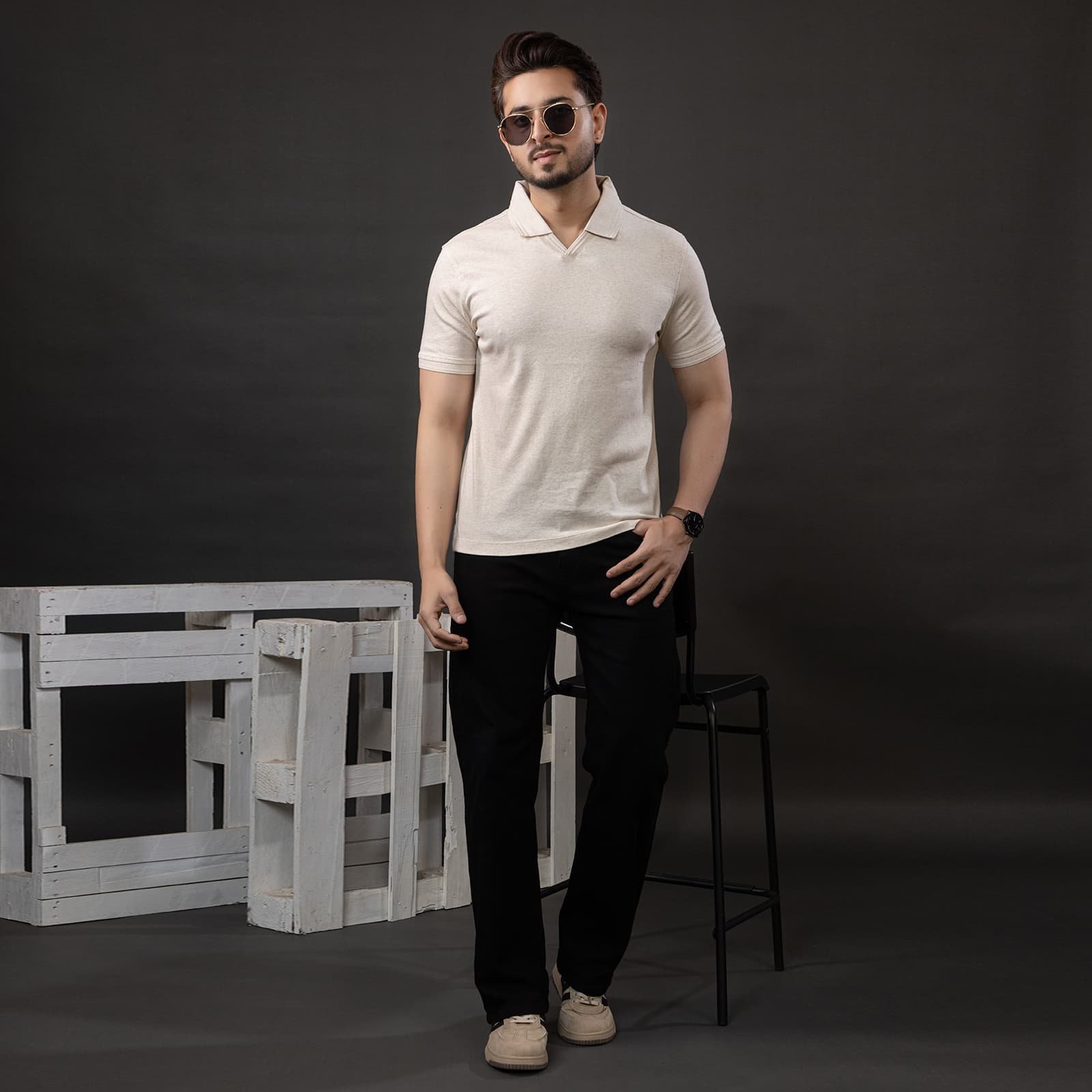 V-NECK COTTON POLO TSHIRT - Image 6