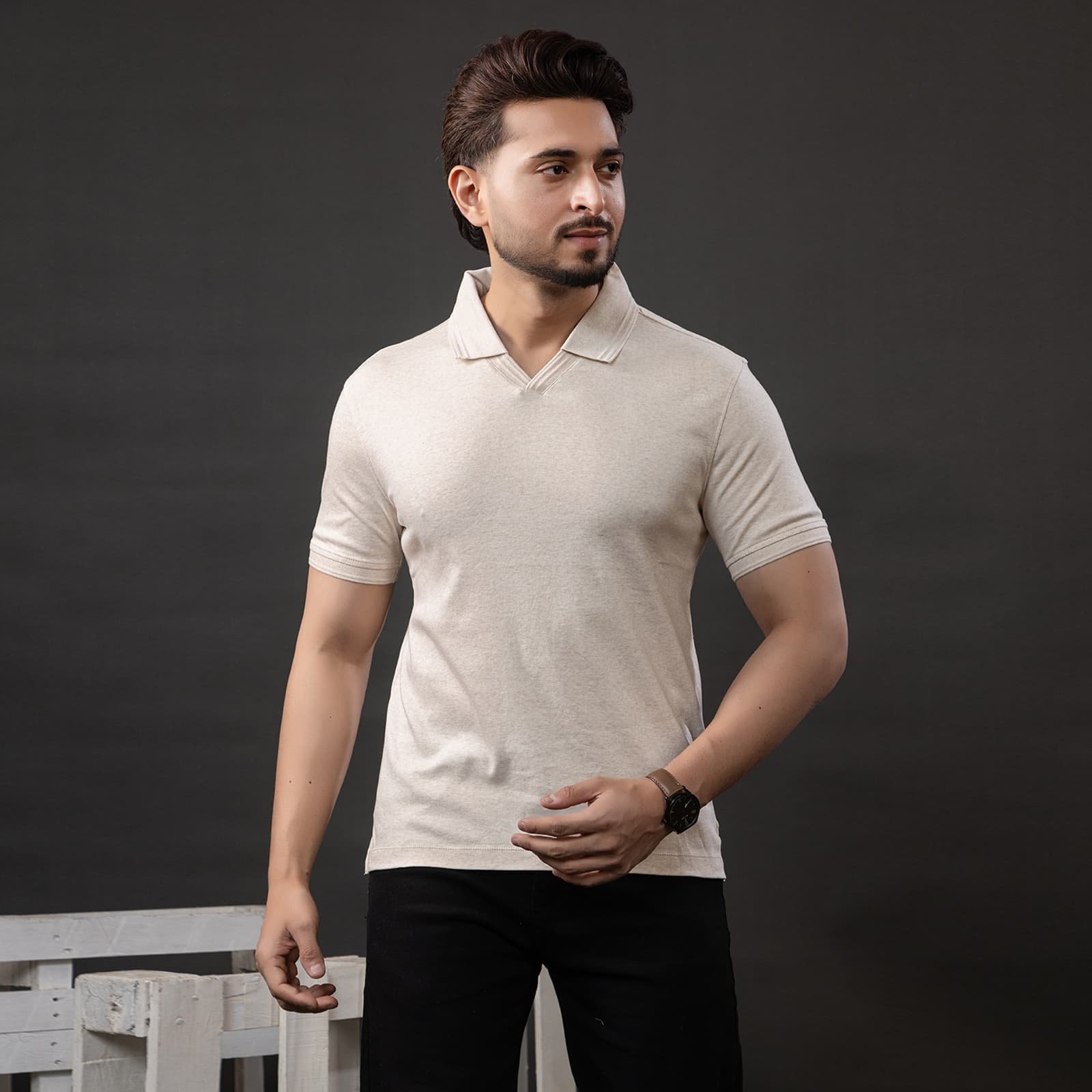 V-NECK COTTON POLO TSHIRT - Image 8