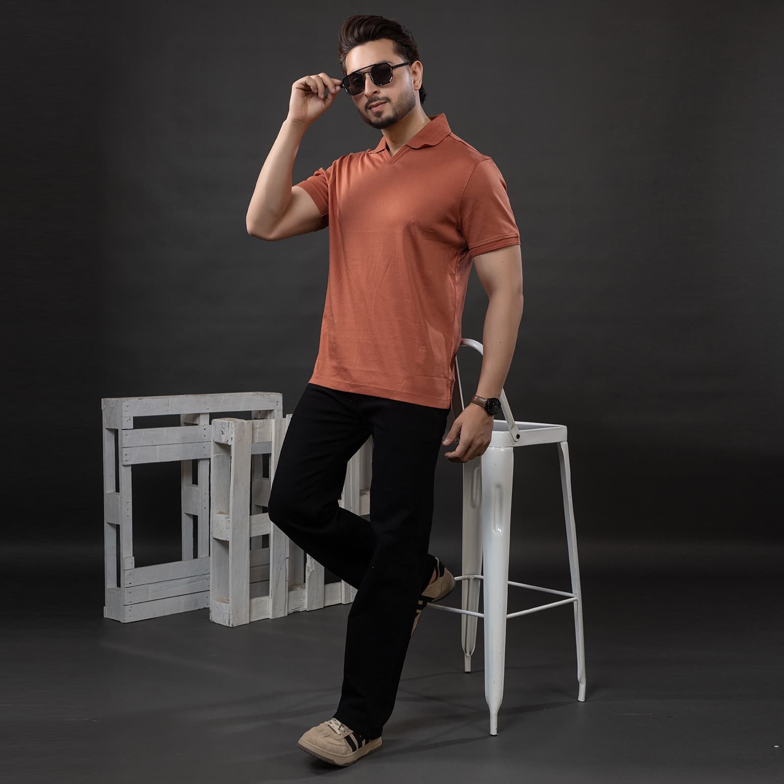 V-NECK COTTON POLO TSHIRT - Image 4