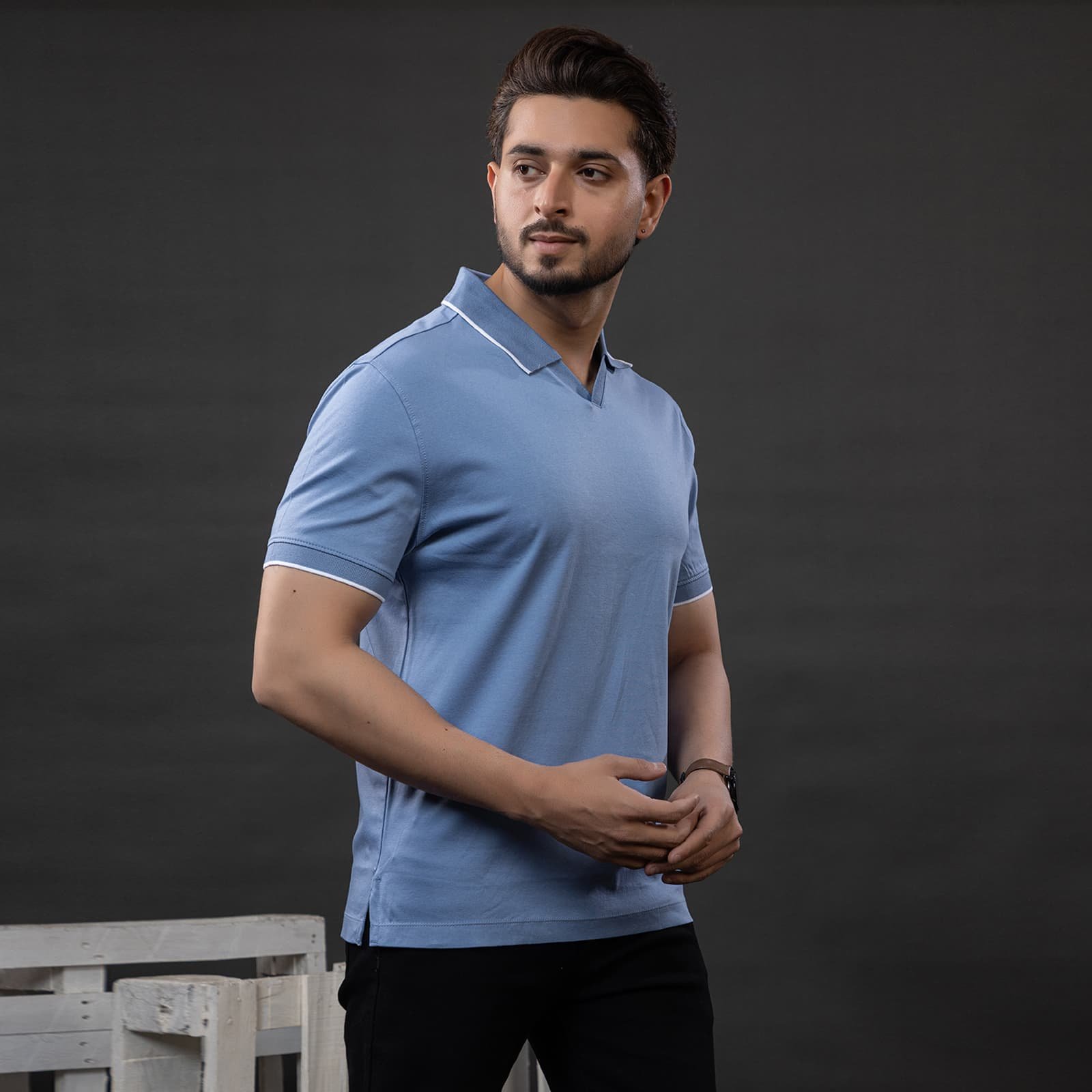 V-NECK COTTON POLO TSHIRT - Image 6