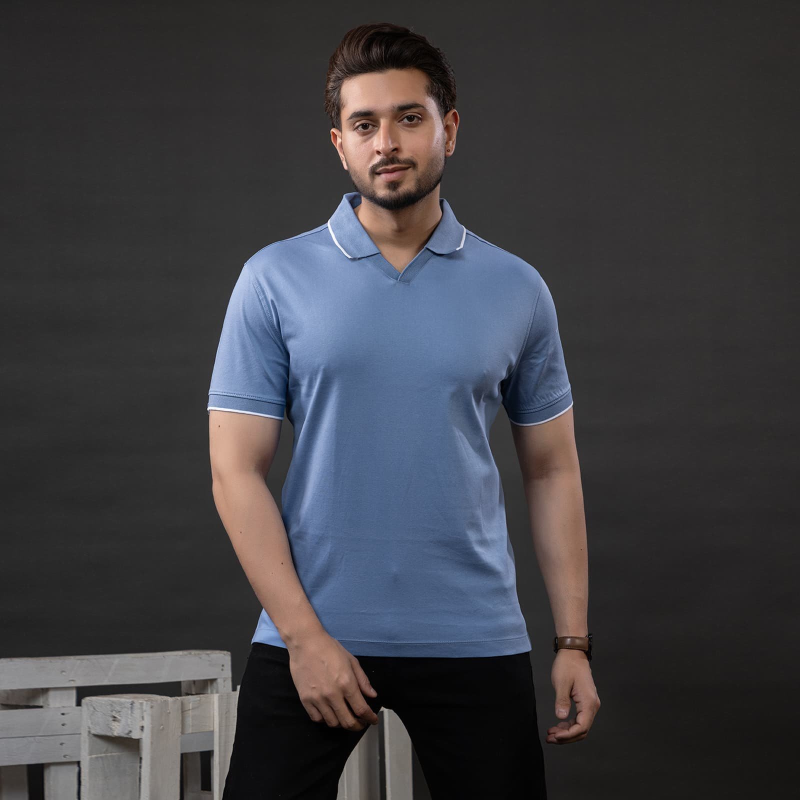 V-NECK COTTON POLO TSHIRT - Image 4