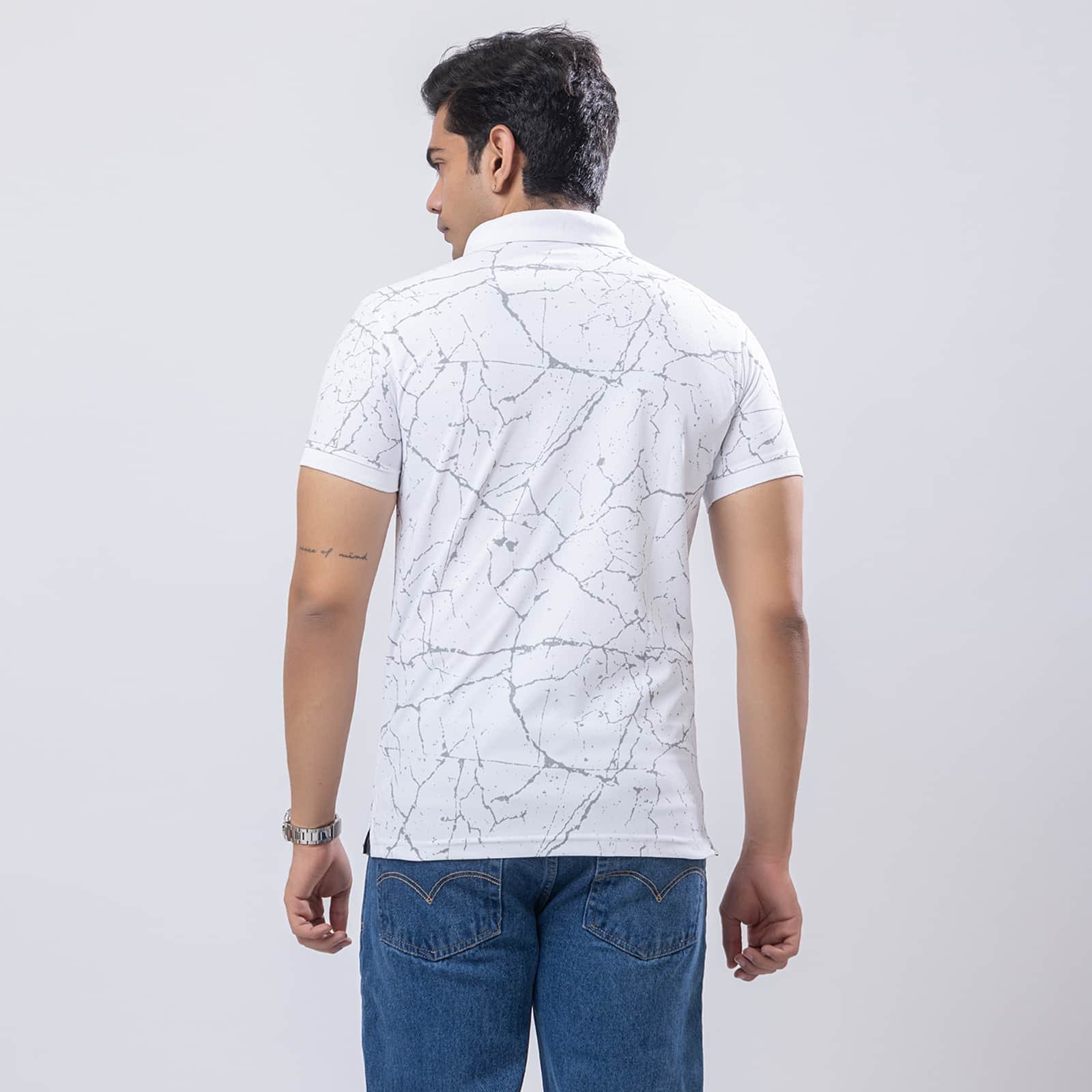 MARS WEB GRAPHIC WHITE POLO T-SHIRT - Image 3