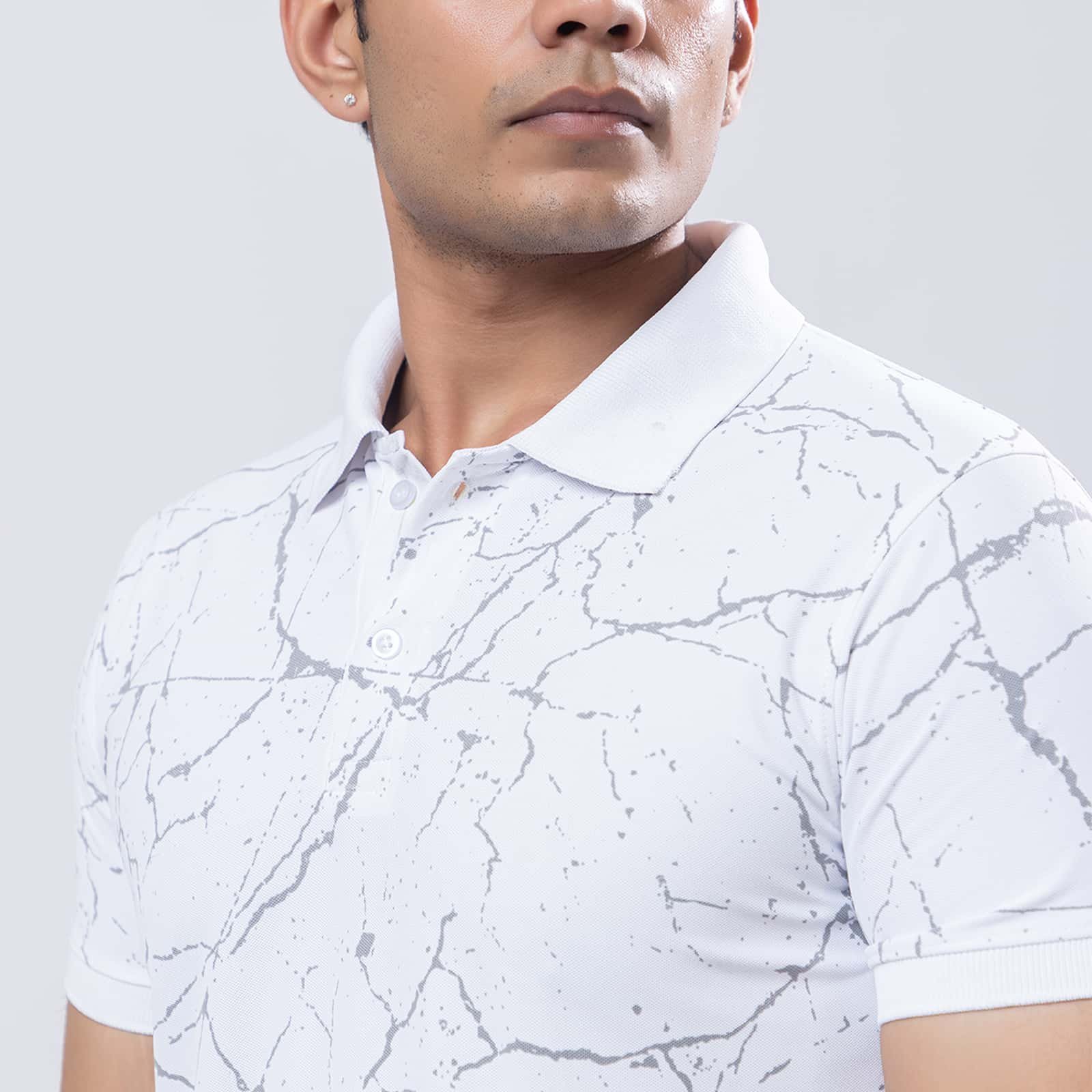 MARS WEB GRAPHIC WHITE POLO T-SHIRT - Image 5