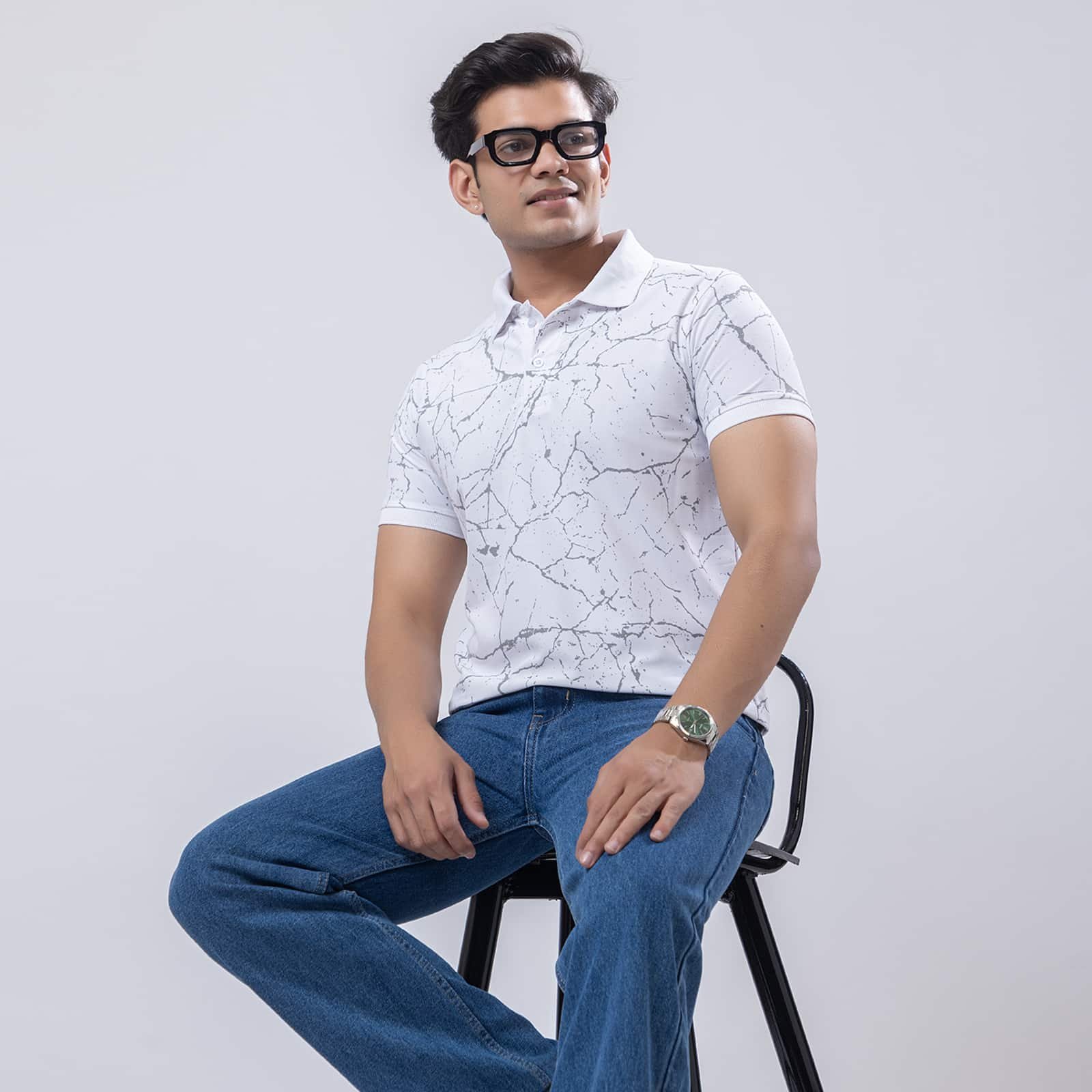 MARS WEB GRAPHIC WHITE POLO T-SHIRT - Image 7