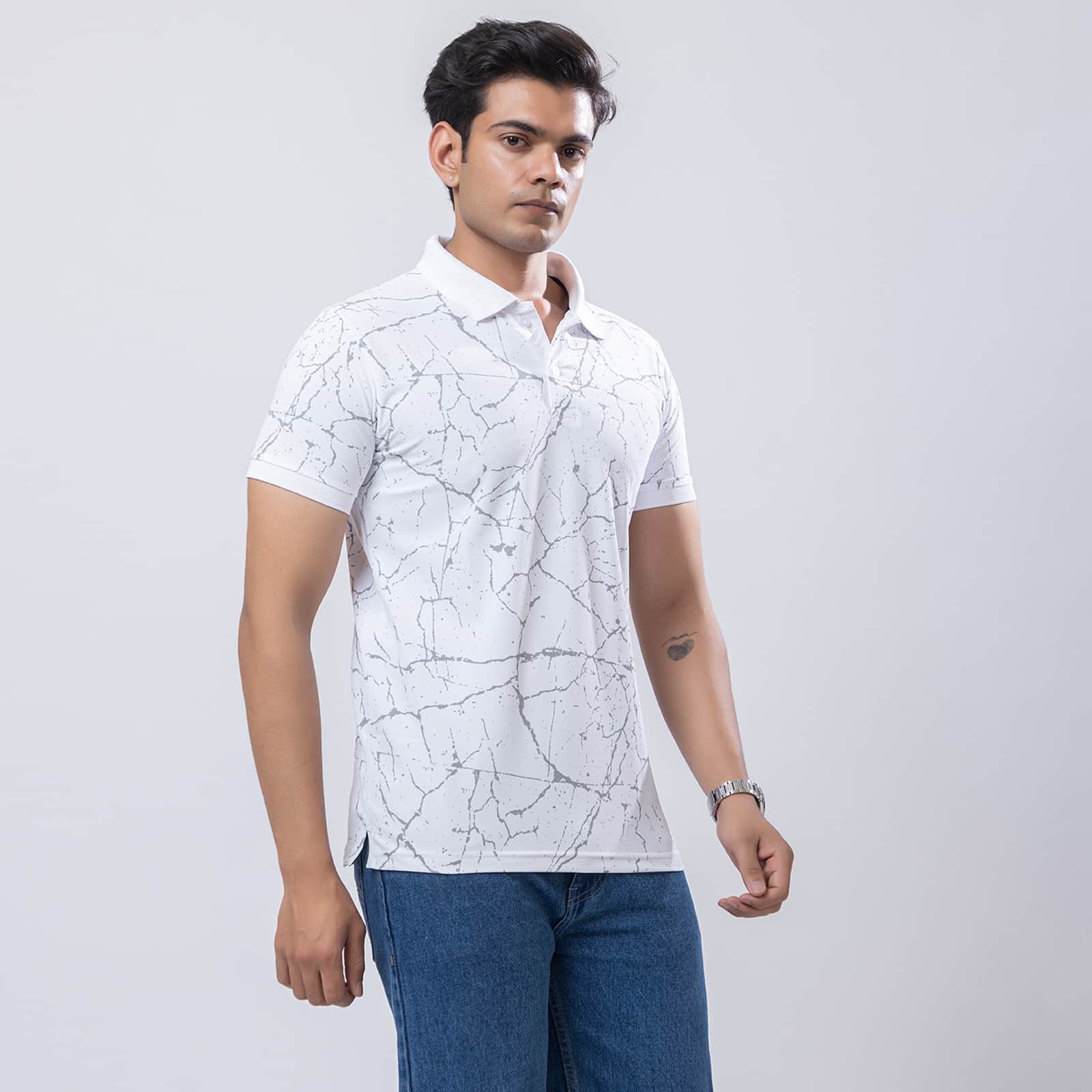 MARS WEB GRAPHIC WHITE POLO T-SHIRT - Image 8